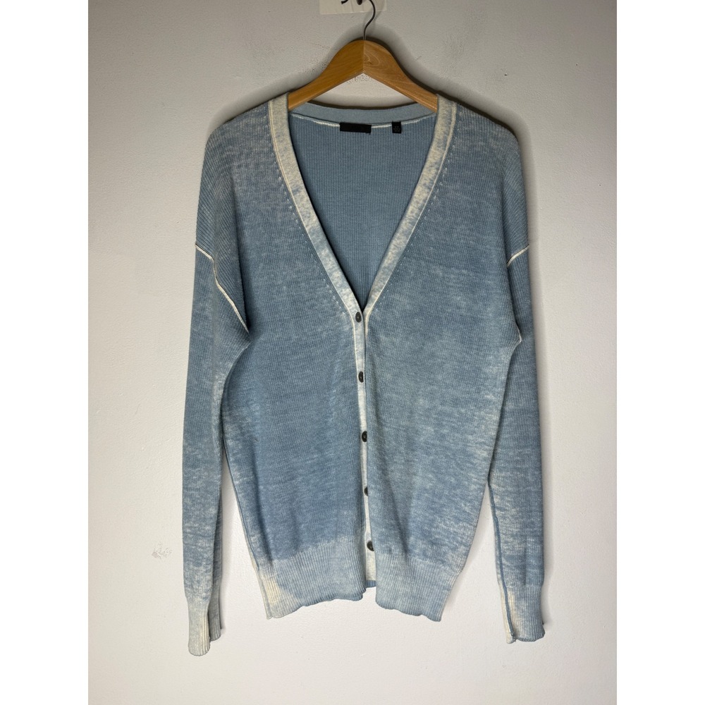 ATM Anthony Thomas Melillo Light Blue Acid Wash Ribbed V-Neck Cardigan Small